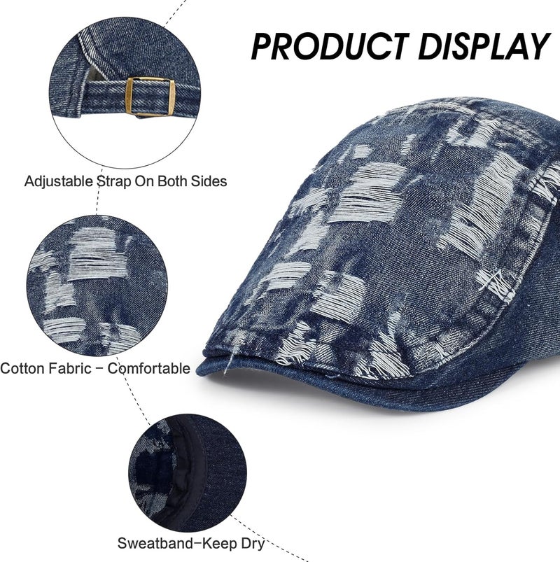 Qlauca Store 3Pcs Men's Newsboy Caps Washing Cotton Cooling Lightweight Scally Cap for Men Adjustable Flat Cap - Image 2